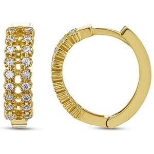 Gouden Oorringen 15 mm 4 mm Zirkonia 14 karaats