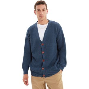 Trendyol Indigo Regular Fit Wol V-Hals Basic Breiwerk Cardigan Tmnaw22Hi0151