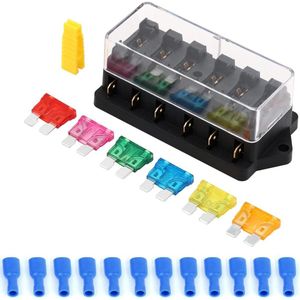 St 12V / 24V 6-weg auto-autobladzekeringkast met zekeringen (3A/5A/10A/15A/20A/30A)