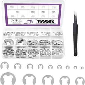 210 stuks 304 roestvrijstalen E-clip assortimentskit met pincet - M15 M2 M25 M3 M35 M4 M5 M6 M7 M8 M9 M10 M12 M15 - Externe borgringen Snap Ring E-ring Circlip Ringen Kit voor Gear .