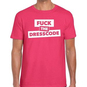 Fuck the dresscode tekst t-shirt roze heren - heren shirt Fuck the dresscode L