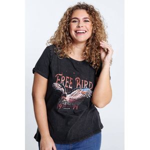 Paprika T-shirt met opschrift en vogelprint