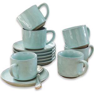 LOBERON Kop met schotel set van 6 Biarré turquoise