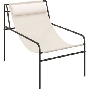 COSTWAY Ligstoel, loungestoel met afneembare hoofdsteun, relaxstoel met metalen frame en ademende zitstof, voor binnen en buiten