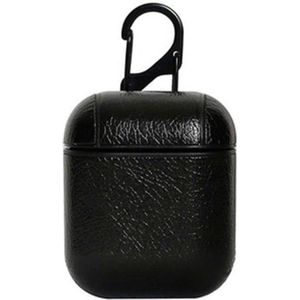 Airpods Leren Case Cover - Hoesje geschikt voor Apple Airpods Leer - Zwart