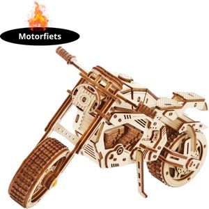 Nivard Bouwpakket Hout - Kinderen - Volwassenen - Bouwpakketten Volwassenen - Boot - Houten Puzzel - 3D - Motorfiets
