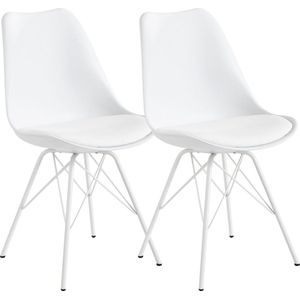 Rootz Set van 2 eetkamerstoelen - Witte keukenstoelen - Kunstleer gestoffeerde stoelen - Comfortabel en duurzaam - Krasbestendige poten - Eenvoudige montage - 48 cm x 58 cm x 86 cm