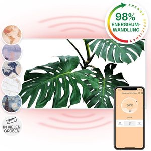 Klarstein Wonderwall Air Art Slimme Infrarood Verwarming - Warmtepaneel - 120X60 Cm - 700 W - 14 M² - Design Front - App Controle - Geruisloos - Wandmontage - Afstandsbediening - Praktisch - Thermostaat - Weektimer - Ip44 - Motief: Groen Blad