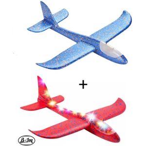 BJoy LED Zweef Vliegtuig Speelgoedvoertuig - Foam Wegwerp Set 48 cm Verlichting Cadeau Kerst Rood Blauw