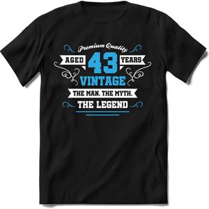 43 Jaar Legend - Feest kado T-Shirt Heren / Dames - Wit / Blauw - Perfect Verjaardag Cadeau Shirt - grappige Spreuken, Zinnen en Teksten. Maat XXL