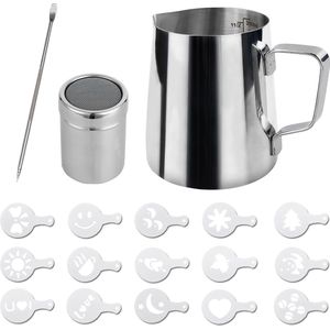 Milk Frothing Jug 350ml (12oz) Stainless Steel Milk Jug Cup Barista Milk Jug and Latte Decorating Art Pen for Making Coffee Cappuccino Frothing Milk Coffee Machine