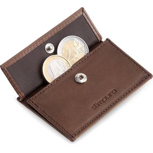 Slimpuro Coin Pocket Portemonneetje Beursje - Voor Znap Slim Wallets 8 En 12 - Handig Bewaren Van Muntgeld - Voor Max. 10 Munten - Met Rfid Blokkeerkaart - Druksluiting - Afmetingen: 5,9 X 1 X 8,6 Cm - Bruin