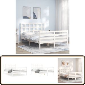 vidaXL Bedframe - Massief Hout - Wit - 120x200cm Massief Houten Bed Frame - Wit Bed Frame - Tweepersoons Bed Frame - Bed Frame 120x200 - Bed Frame Met Hoofdbord