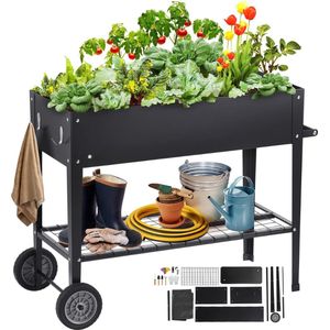 Plantenbak - Plantenpot - Verhoogd op Poten - Wieltjes - Verplaatsbaar - Complete Set - Plantenbak Voor Buiten - 108x49,5x80cm - Zwart
