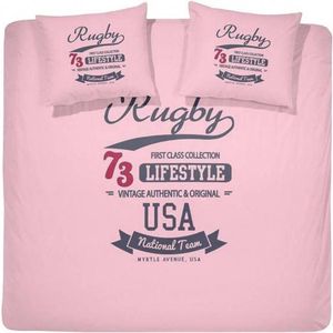 Damai Rugby Dekbedovertrek - Katoen - Tweepersoons - 200x200/220 cm - Roze