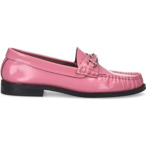 Sacha - Dames - Roze leren loafers met zilverkleurige chain - Maat 41