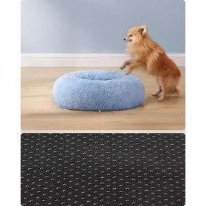 hondenmand, rond donutvormig bed, bank, afneembaar en wasbaar centraal kussen, zachte pluche stof, Ø60 cm, lichtblauw
