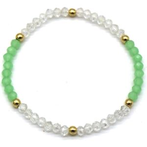 Armband Dames - Facet Geslepen Glaskralen - Elastisch - Wit en Groen