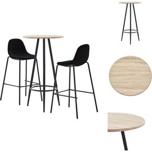 vidaXL Barset Inclusief Bartafel en 2 Barstoelen - Eiken - 60 x 107.5 cm - Zwart - 51 x 49 x 99 cm - Polyester 100% - Set tafel en stoelen