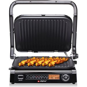 alpina Contact Grill - Tosti IJzer - 7 Standen - Anti-Aanbaklaag - 2100W - RVS/Zwart