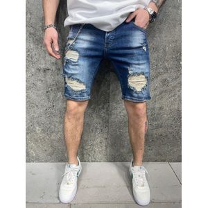 Mannen Stretch Korte Jeans Fashion Casual Slim Fit Hoge Kwaliteit Elastische Denim Shorts Mannelijke Gat Out Korte Jeans - W34