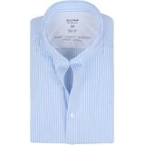 OLYMP Level 5 body fit overhemd 24/7 - lichtblauw met wit gestreept tricot - Strijkvriendelijk - Boordmaat: 40