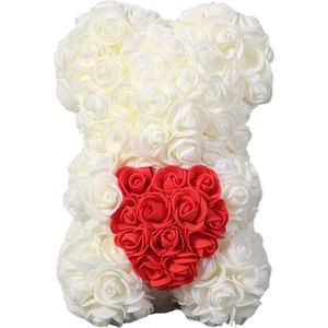 Livano Rozen Teddy Beertje - Valentijn Cadeautje Voor Haar & Hem - Rose Bear - Rozen Beer - Vrouw - Creme Wit