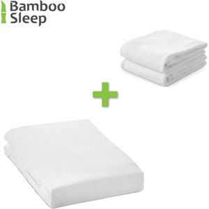 BambooSleeps-sSET molton hoeslaken 120 x 200/210 cm + 1x molton kussensloop 60x70 cms-széér zachts-s250 gramss-sWit