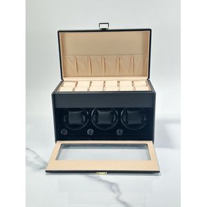 Leader Luxe Watchwinder voor 3(+12) horloges - Horloge opwinder - horloge box - Carbon