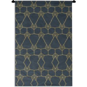 Wandkleed Luxe patroon - Luxe patroon van gouden lijnen en bloemen op een donkerblauwe achtergrond Wandkleed katoen 120x180 cm - Wandtapijt met foto XXL / Groot formaat!
