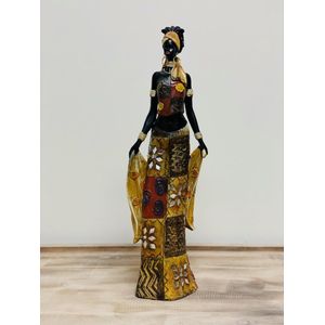 Home&Deco Zelfverzekerde Africaanse dame  met spiegeltjes in bloemenmotief jurk-35x9x6 cm-1 stuks
