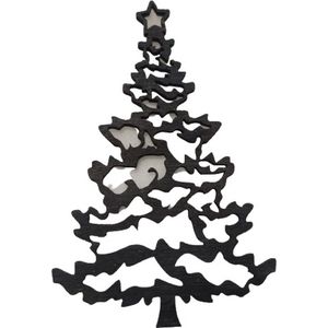 LBM - Kerstboom - wanddecoratie - hout - zwart - 90 cm