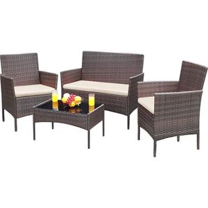 vanBoni - Rotan Lounge Meubelset - 4-delig Lounge Set - Tuin Meubelset - Water Resistant - Met Opbergruimte