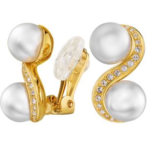 Traveller Clip Oorbellen - Oorclips Dames - Goud - 22kt Verguld - Parels - Ø 10mm - Wit - Kristallen - 17 x 13 mm - 114350