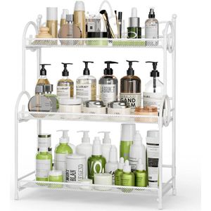 Aanrecht Organizer Voor Badkamer - 3-Laags Badkamer Aanrecht Opslag - Make-Up Cosmetica Parfum Organizer - Keuken Kruidenrek Organizer Wit - Geen Montage