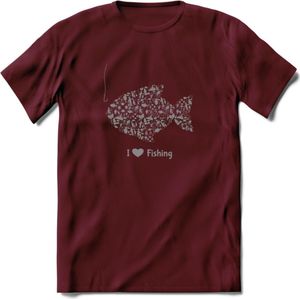 I Love Fishing - Vissen T-Shirt | Grijs | Grappig Verjaardag Vis Hobby Cadeau Shirt | Dames - Heren - Unisex | Tshirt Hengelsport Kleding Kado - Burgundy - XL