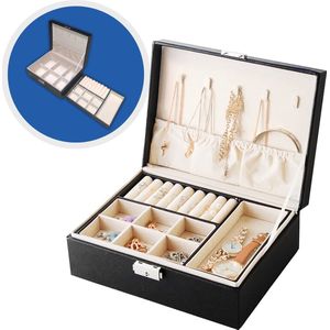 ATV PERFECTUM Luxe Sieradendoos Zwart- 2 Lagen - juwelendoos - Sieradenbox Opberger - sieraden doos - juwelen doos - Opbergbox - valentijns cadeautje voor haar