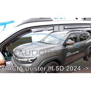 Zijwindschermen passend nieuwste model Dacia Duster3: set tbv de 5-deurs bouwjaar VANAF 2024 set a 4 donkere schermen visors tbv voor + achterramen