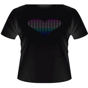 LED - T-shirt - Zwart - RGB - Hartje - XXS