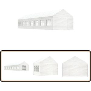 vidaXL Prieel met Dak - 15,61x4,08x3,22 m - Wit Partytent - Tuinfeest - Overkapping - Parasol - Eventtent