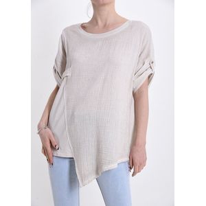 T-shirt van puur katoen, korte mouwen en is asymmetrisch, kleur BEIGE, Maat 40/42