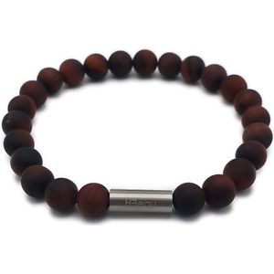 H-Beau - Handgemaakte - Armband - Edelstenen - Rode - Tijgeroog - Kralen - Natuurstenen - RVS Kraal - 8mm - lengte 20cm – Rood - Zwart - Uniseks - Sterrenbeeld - Horoscoop - Leeuw – Tweeling