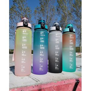 Motiverende waterfles - waterfles - waterfles 1 liter - met Tijdmarkeringen - drinkfles - met Tijden - Luxe waterfles - Black