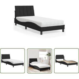 The Living Store Bed met matras fluweel zwart 90x190 cm - Luxe Bed Frame - Velvet Bed - Zwarte Bedbank - Tweepersoons Bed - Boxspring Bed