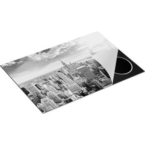Chefcare Inductie Beschermer New York Manhattan tijdens Zonsondergang - Zwart Wit - 77x51 cm - Afdekplaat Inductie - Kookplaat Beschermer - Inductie Mat