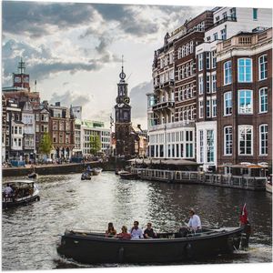 WallClassics - Vlag - Bootjes in de Grachten van Amsterdam - 80x80 cm Foto op Polyester Vlag