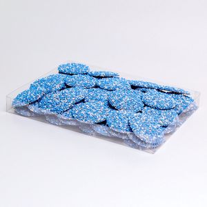 Chocolade Geboorte Flikken met Blauw/Wit Musket | 400 gr. | Transparante verpakking | Kraamcadeau Jongen | Melk