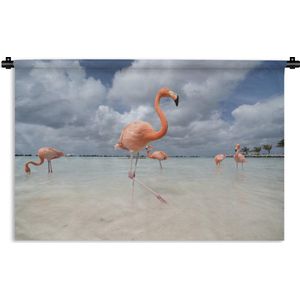 Wandkleed Flamingo  - Flamingo's op een eiland in Aruba Wandkleed katoen 180x120 cm - Wandtapijt met foto XXL / Groot formaat!
