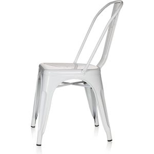Bistrostoelmetaal wit stoel in industrieel design, stapelbaar