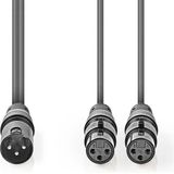 Nedis Gebalanceerde Audiokabel - XLR 3-Pins Male - 2x XLR 3-Pins Female - Vernikkeld - 1.50 m - Rond - PVC - Donkergrijs - Kartonnen Sleeve